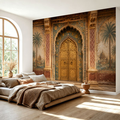 Wall Mural Peel and Stick Wallpaper indian painted door jaipur indian door Self-Adhesive Removable Contact Paper Wall Decor for Living Room Bedroom 69"H x 96"W