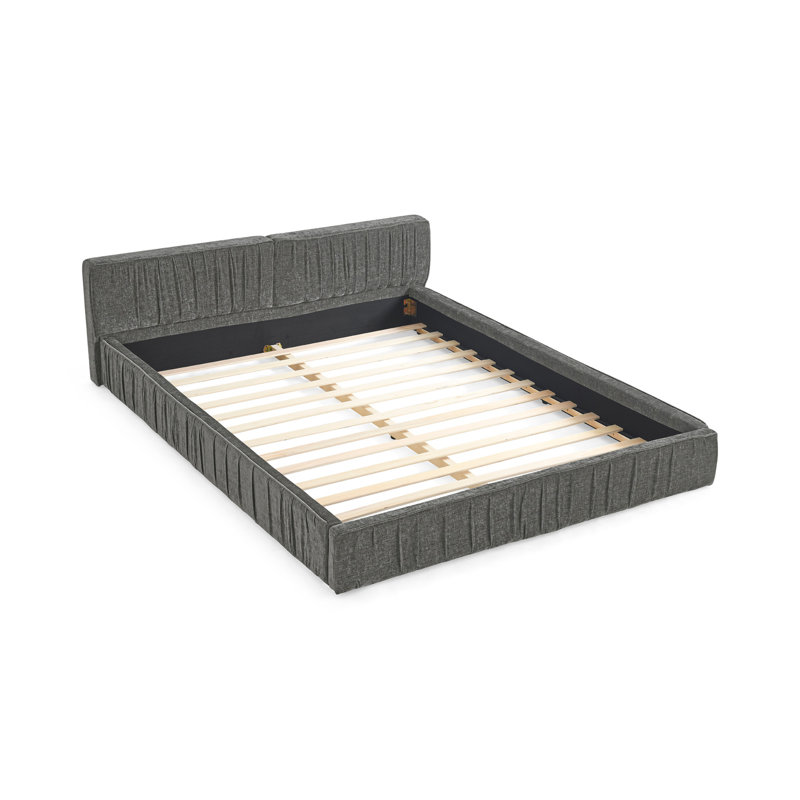 Queen Size Upholstered Bed Frame With Chenille Fabric With Pleated Design,Grounded Queen Size Platform Bed With Headboard And Frame. No Box Spring Needed-Grey