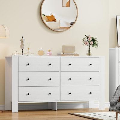 Commode 6 tiroirs, commode en bois blanc moderne pour la chambre à coucher, le vestibule et le bureau personnel