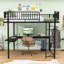 Lit mezzanine en métal avec bureau, lumière, ports de charge, tablette PC et tablette suspendue-129458582-129458584