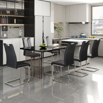 Modern Dining Chairs with Faux Leather Padded Seat Dining Living Room Chairs, High Back Dining Room Chairs Metal Home Kitchen Furniture Modern