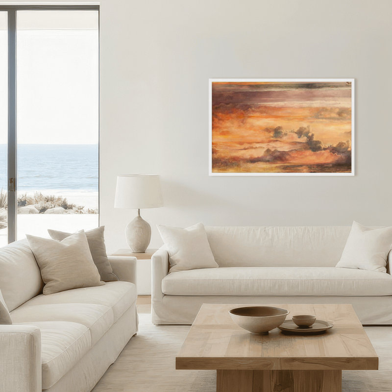 Nature Inspired Sea and Sky by  - Picture Frame Painting, 32" H x 48" W x 1.125" D, Framed Print, White
