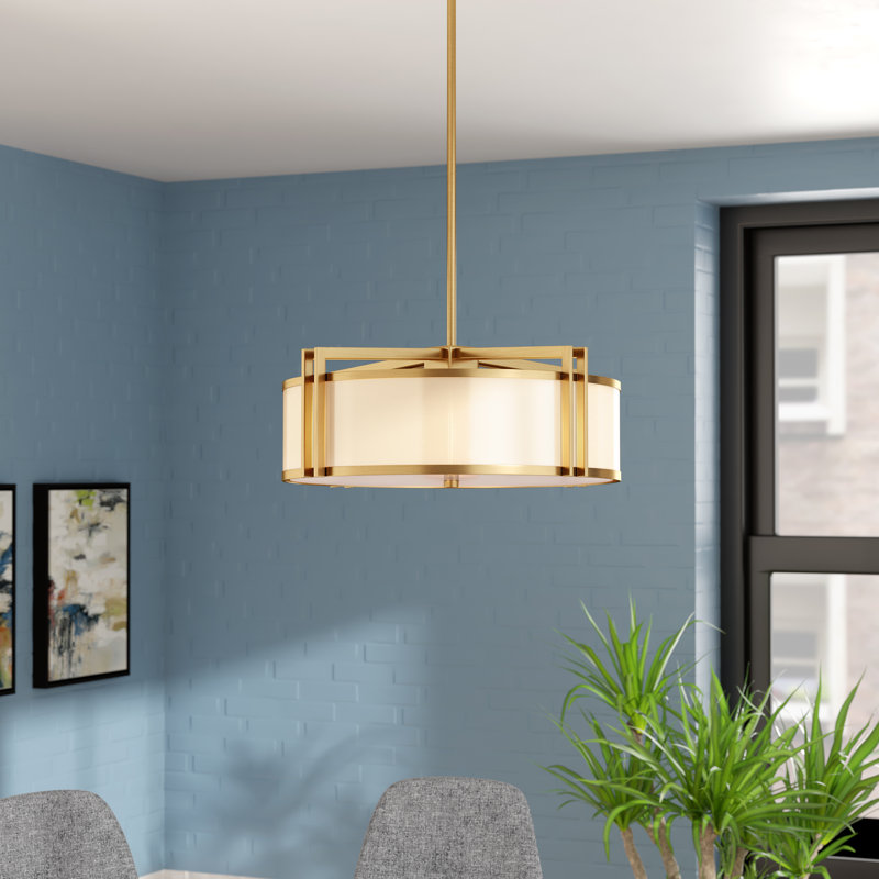 Lustre cylindrique à cinq lumières avec abat-jour