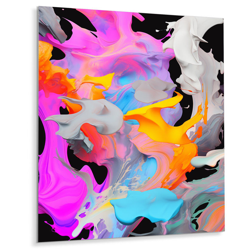Peinture rose et bleue Fusion I - Art mural abstrait en métal, H 40 po x l 30 po x P 1,5 po