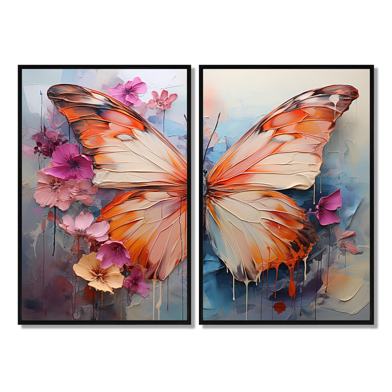 Butterfly Abstract Auras - Animals Butterfly Canvas Prints, Floater Framed Print without Mat, Black, 36" H x 48" W