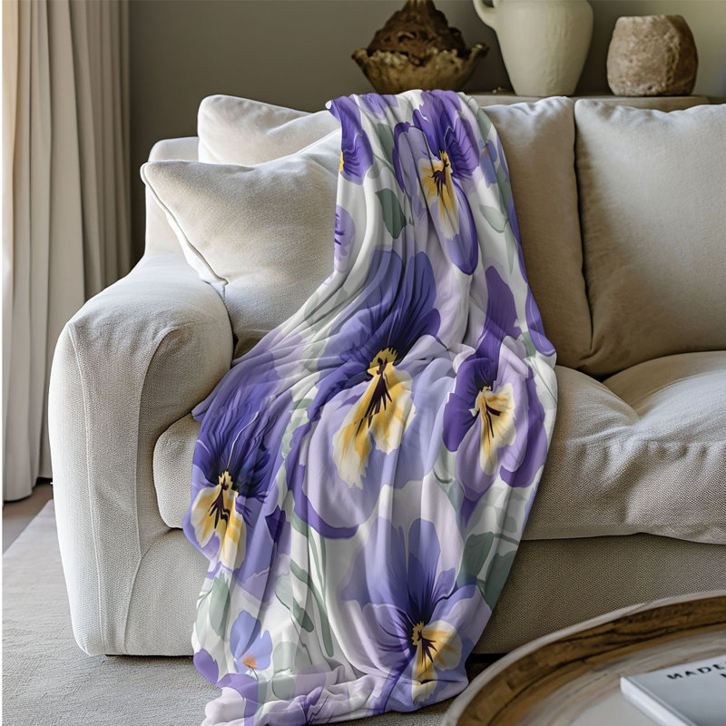 Jeté Whimsical Pansy Haven - 1 pièce Sherpa Bla Premium, L 50 po x L 60 po