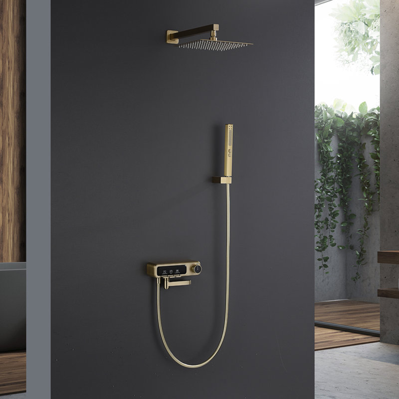Système de douche à pluie haute pression 10 ", ensemble de robinet de douche mural avec douchette à main Brusehd Gold 
