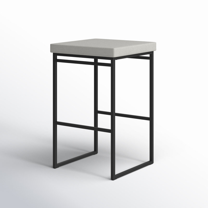 Humiston Backless Counter & Bar Stool, Counter Stool (26.75" Seat Height), Light Gray Polyester/ Black Metal Frame