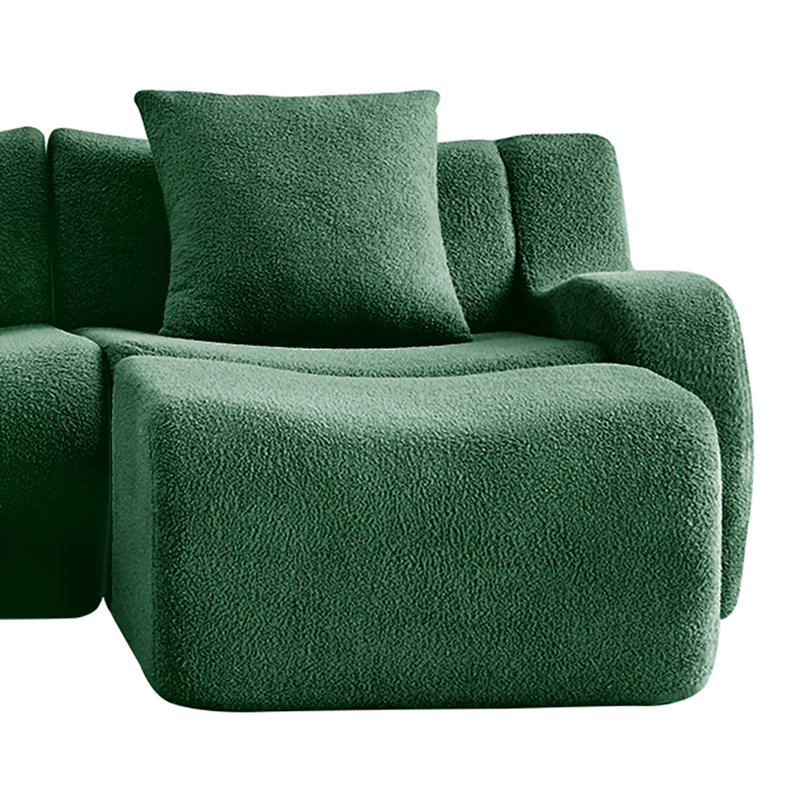Canapé modulaire rembourré 4 places avec 2 repose-pieds Modern, Ours en peluche vert, H 35,43 po x l 148,02 po x P 65,73 po