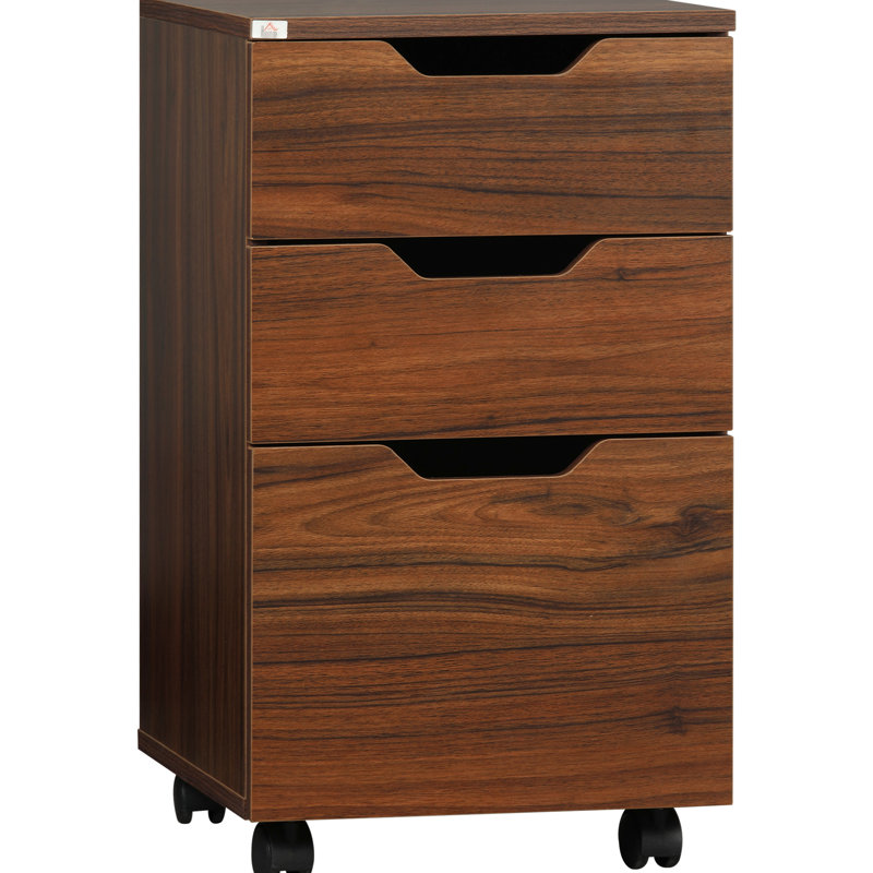 Brown Wood Grain Cabinet, 3 Drawers With Wheels, Ideal For Office Storage Cabinet Drawers, , Grain, Increase Capacity