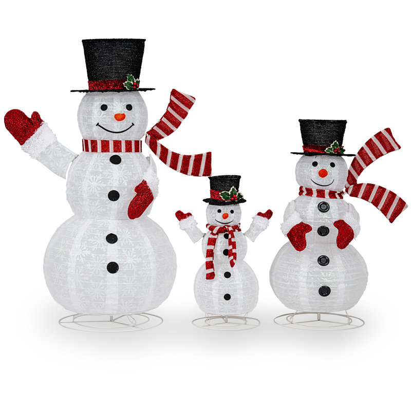 Ensemble de 3 bonhommes de neige 3D pré-éclairés avec 270 lumières DEL Gymax