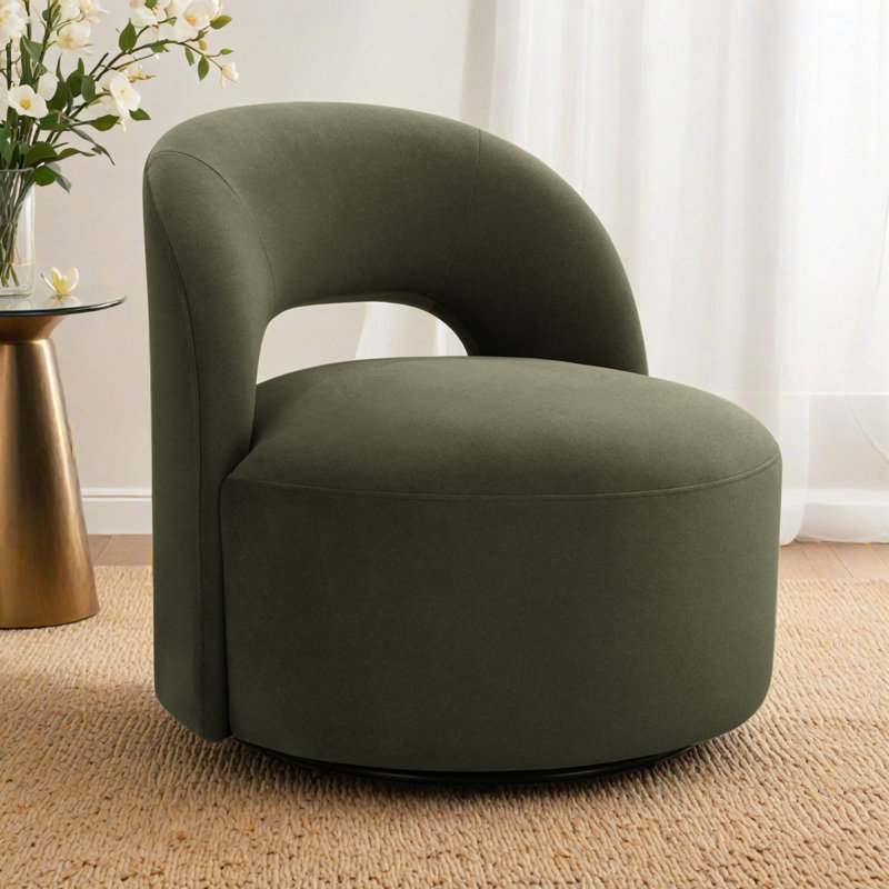 Denison 32'' Swivel Accent Chair, Vesper Forest Velvet