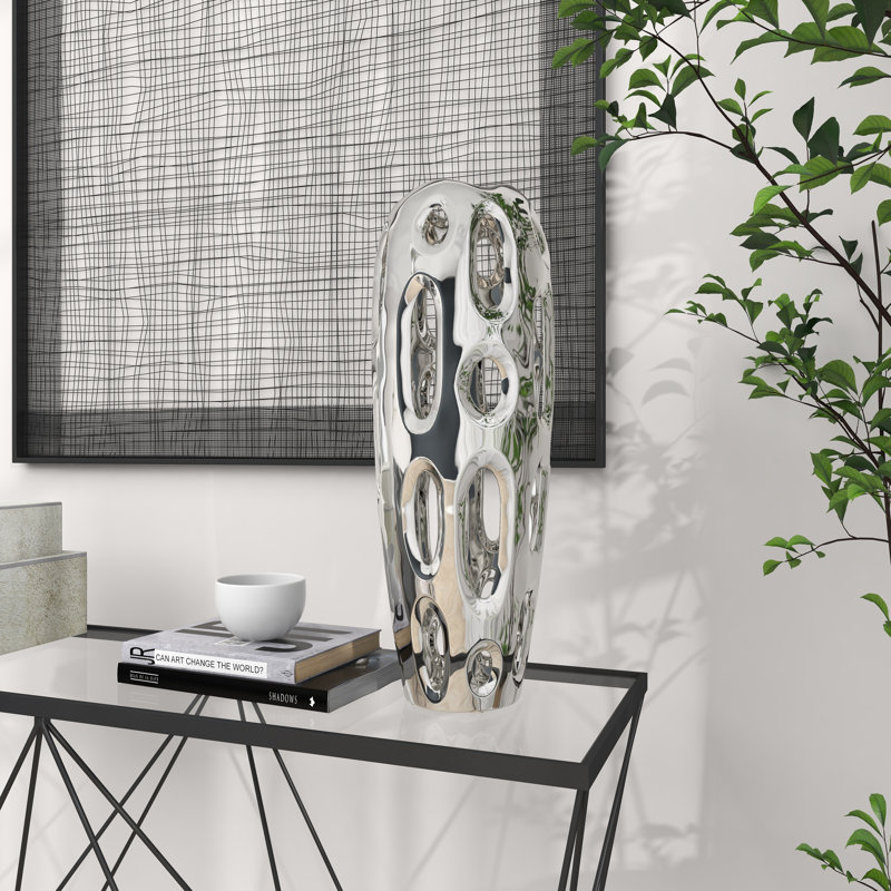 Vase de plancher en céramique 21 ", argent, H 21 po x l 7 po x P 7 po