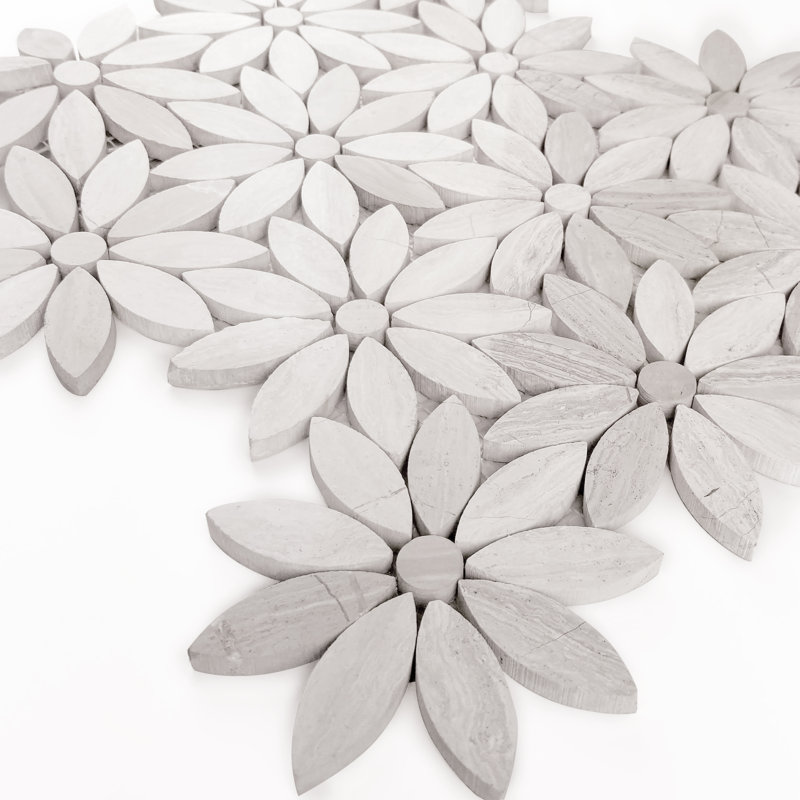 Tuscany 12 in. x 12 in. Marble Pressed Edge Flower Mosaic Decorative Kitchen & Bathroom Wall Tile, Royal Beige