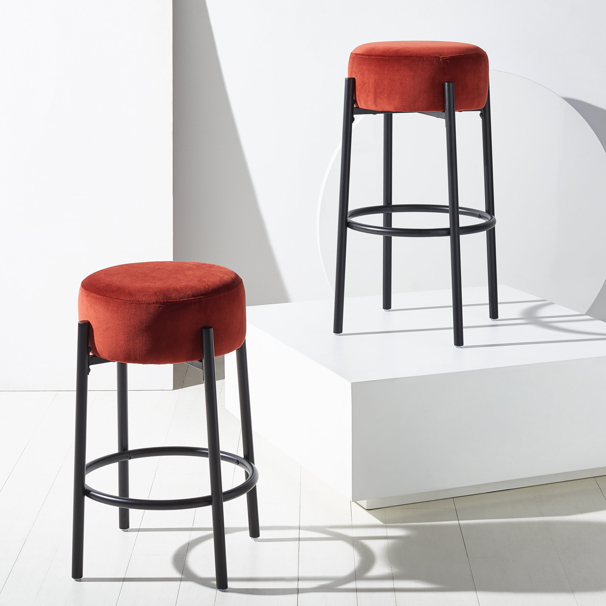 Colombe Metal Leg Bar & Stool, Bar Stool (30" Seat Height), Velvet-Rust