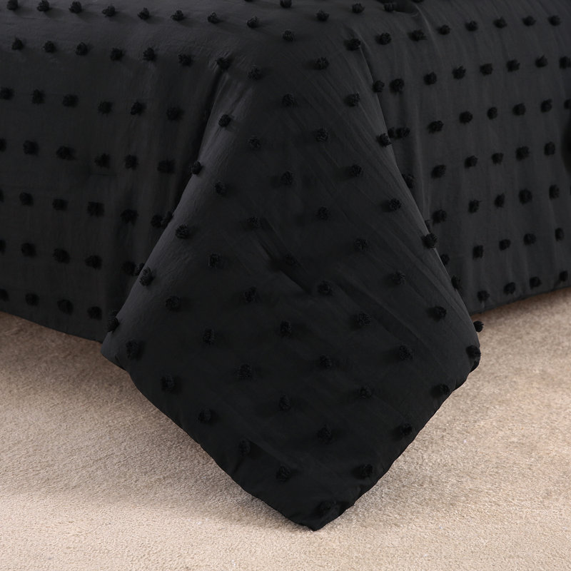 Ring Stitch Comforter, Queen Comforter + 2 Standard  Shams, Black