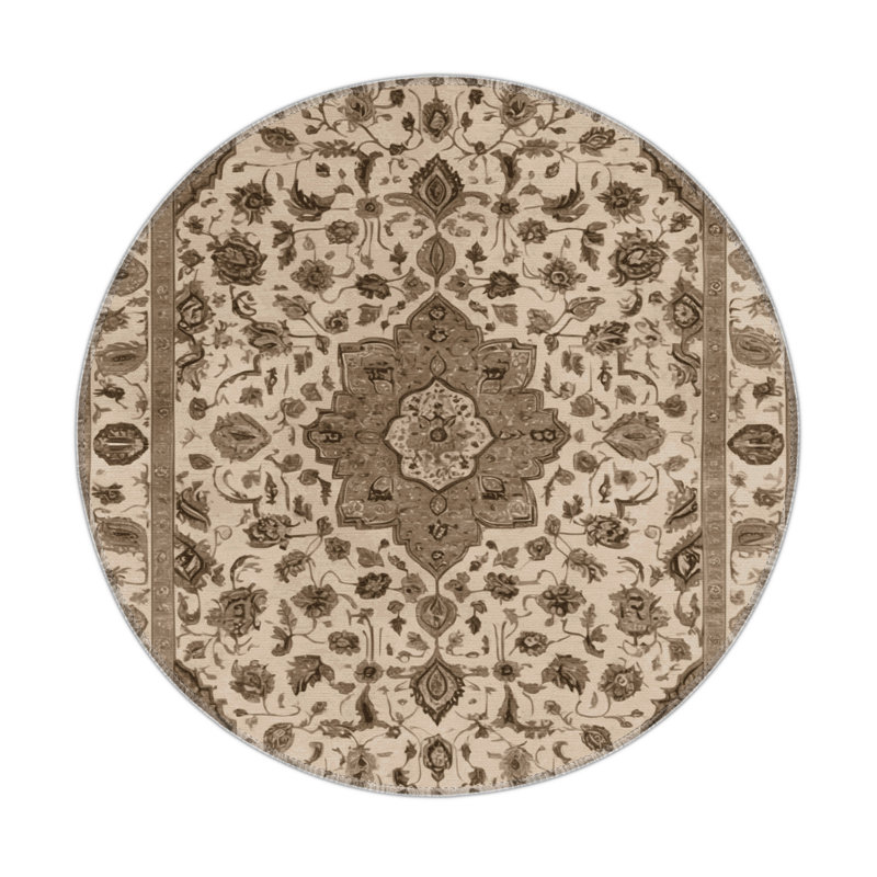 Tapis gris d'intérieur et d'extérieur Tabriz, Rond 5 pi