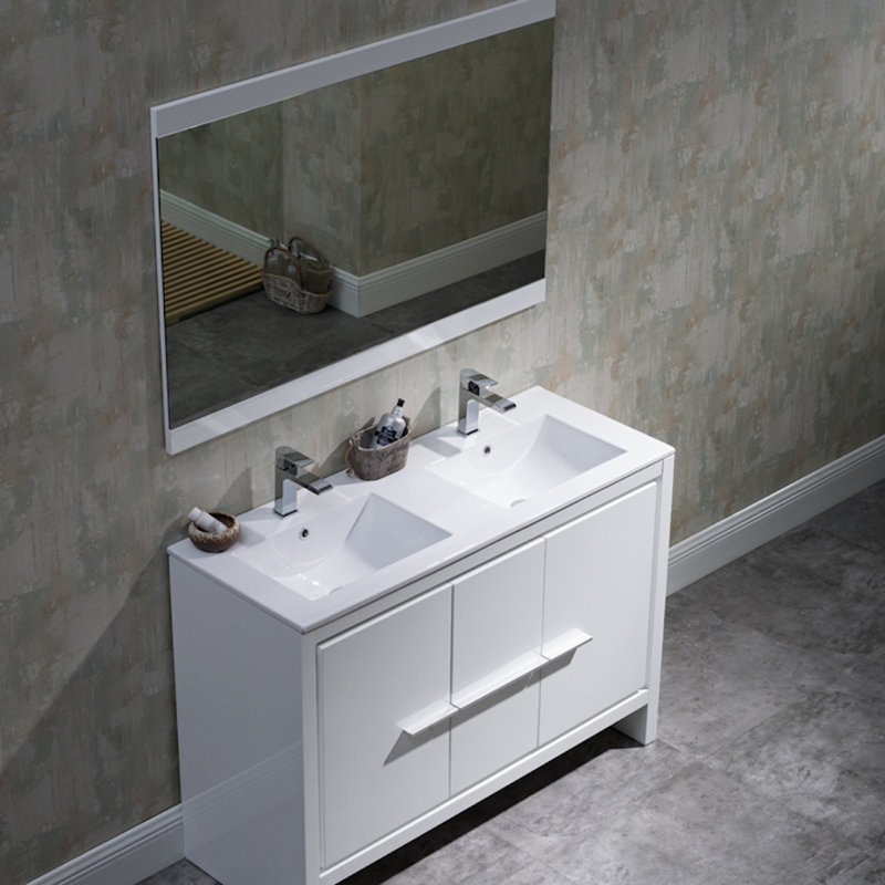 Artemis 48'' Double Bathroom Vanity with Ceramic Top, Glossy White