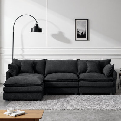 102" Chenille L-Sectional – Cloud Memory-Foam Seats, Movable Ottoman, DIY Loveseat/Chaise/Bed Layouts, 2-Box Flat-Pack, Apartment-Friendly, 177 lb