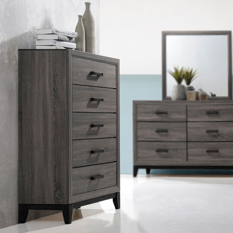 Chamberlyn 5 Wood Drawer Chest Dresser for Bedroom - Tall & Modern Storage Organizer
