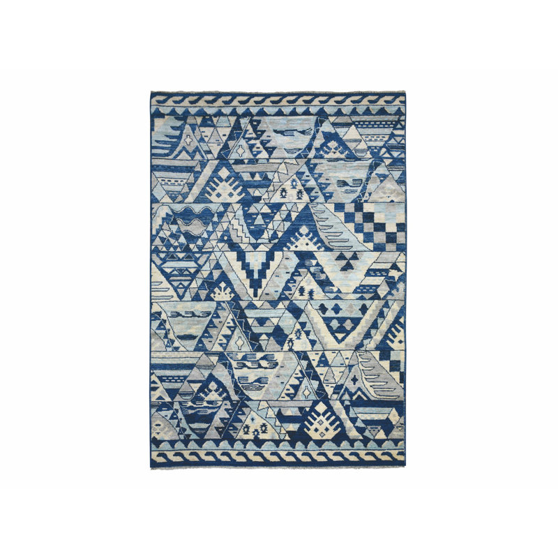 Tapis bleu anatolien en laine noué à la main 6 pi x 8 pi 9 po 6FB53175711E4FA0B68AEF21BA1B2608