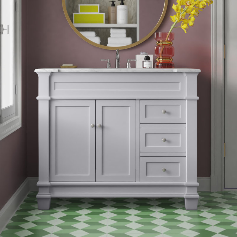 Lydie 42'' Single Bathroom Vanity with Marble Top, Gray