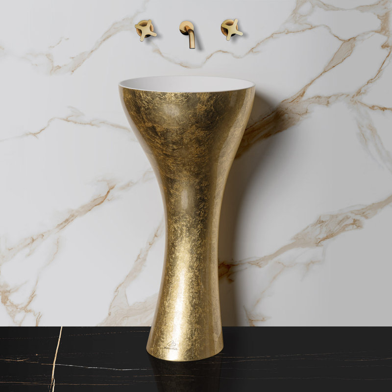 Maestro Bath Swan 17.7'' Resin/Glass Circular Bathroom Sink, Gold Leaf