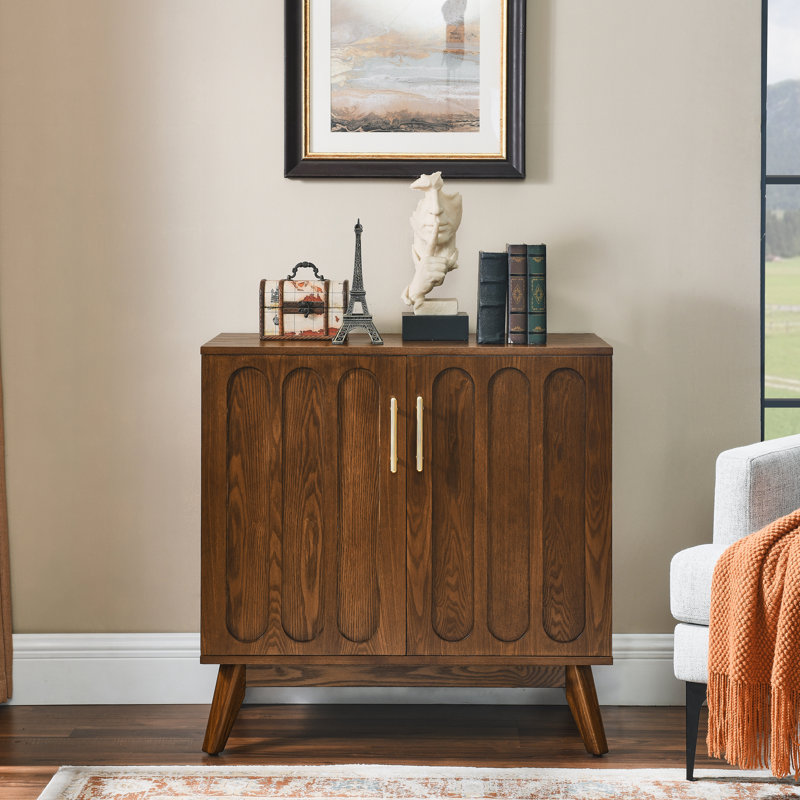 Buffet spacieux cannelé avec tablettes réglables - pieds en bois massif pour le vestibule, l'armoire de rangement en noyer et le trou de sortie