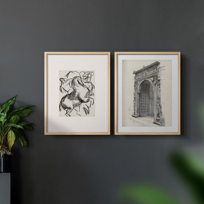 "Croquis rétro", 2 pièces sur papier, Naturel, H 14 po x l 22 po