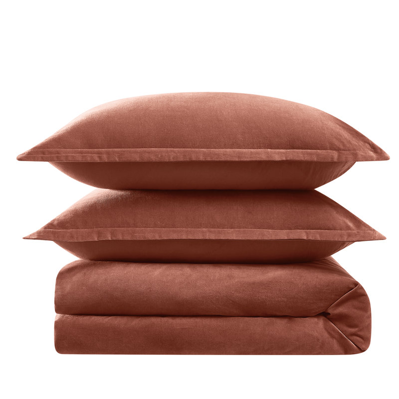 Brooklyn Loom Matte Cotton Velvet Duvet Set, Rust, King Duvet Cover + 2 King Shams