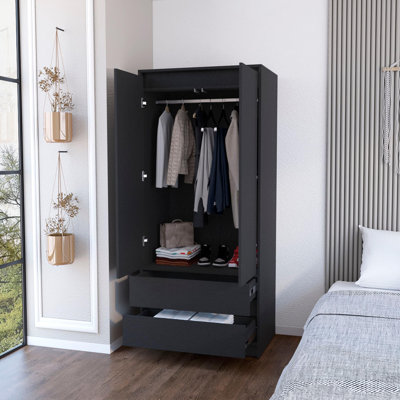  Commode combinée 32 po à deux tiroirs noir
