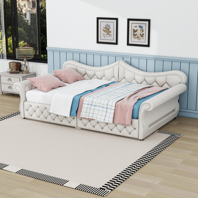 Upholstered Daybed with LED Lights, Beige