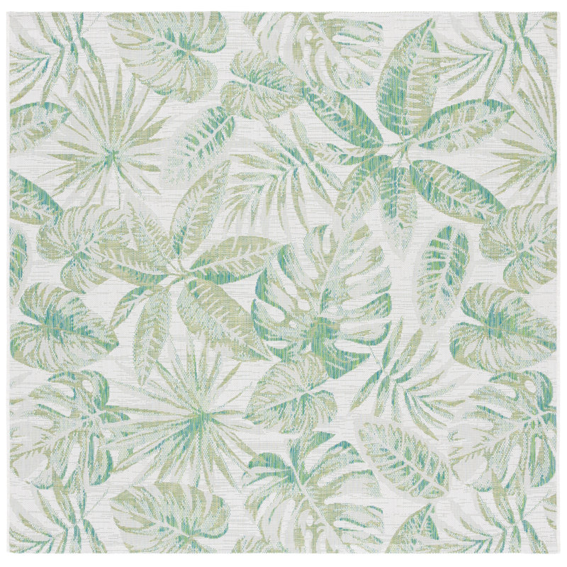 Ivory and Green Botanical Indoor/Outdoor Area Rug, 8' x 10'