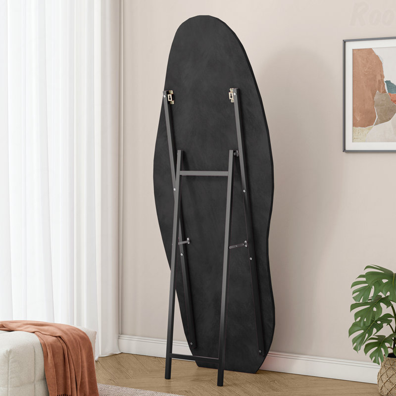 63" X 24" Flannel Wrapped Wooden Frame Full-Length Accent Mirror - Irregular Wavy, Standing/Hanging, Black