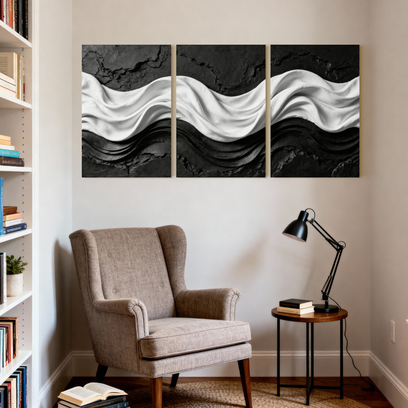 «Abstract Wave», ensemble de 3 reproductions d'art sur toile, H 24 po x l 48 po