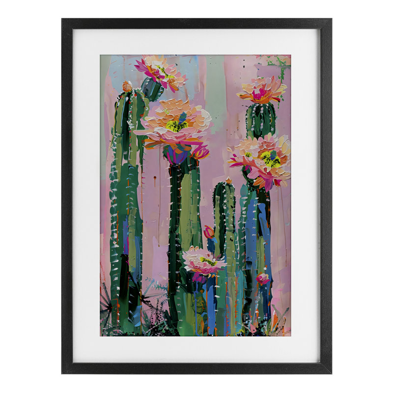 Impression de fleurs de cactus vibrantes sur verre encadré, design par LSR Design Studio, H 20 po x l 14 po
