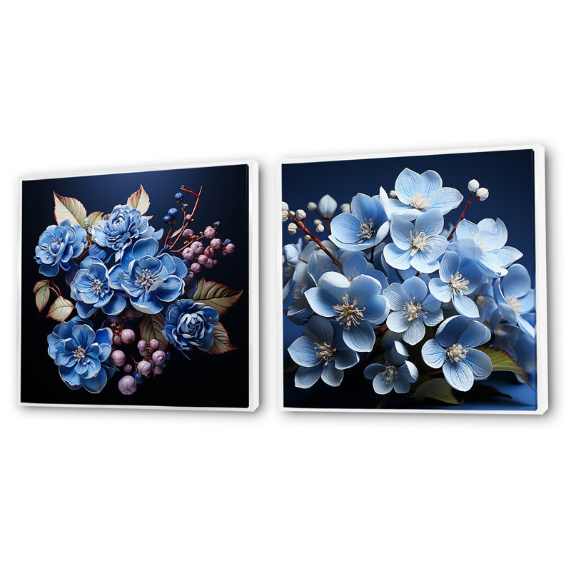 Ensemble de 2 hortensias noirs et bleus - ensemble de 2 hortensias carrés, Cadre flottant blanc, H 30 po x l 61 po