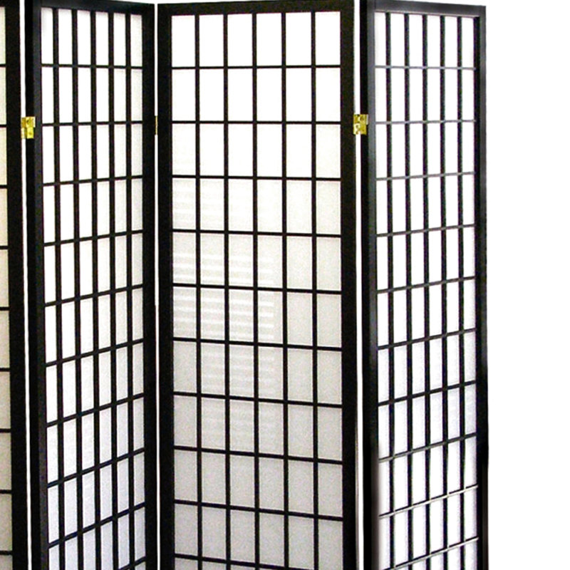 Cloison de 70 pouces de hauteur 4 pièces, finition noire d'inspiration japonaise - paravent
