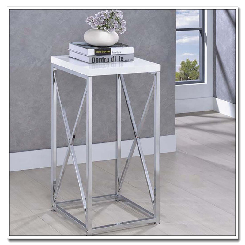 Table d'appoint blanc brillant et chrome