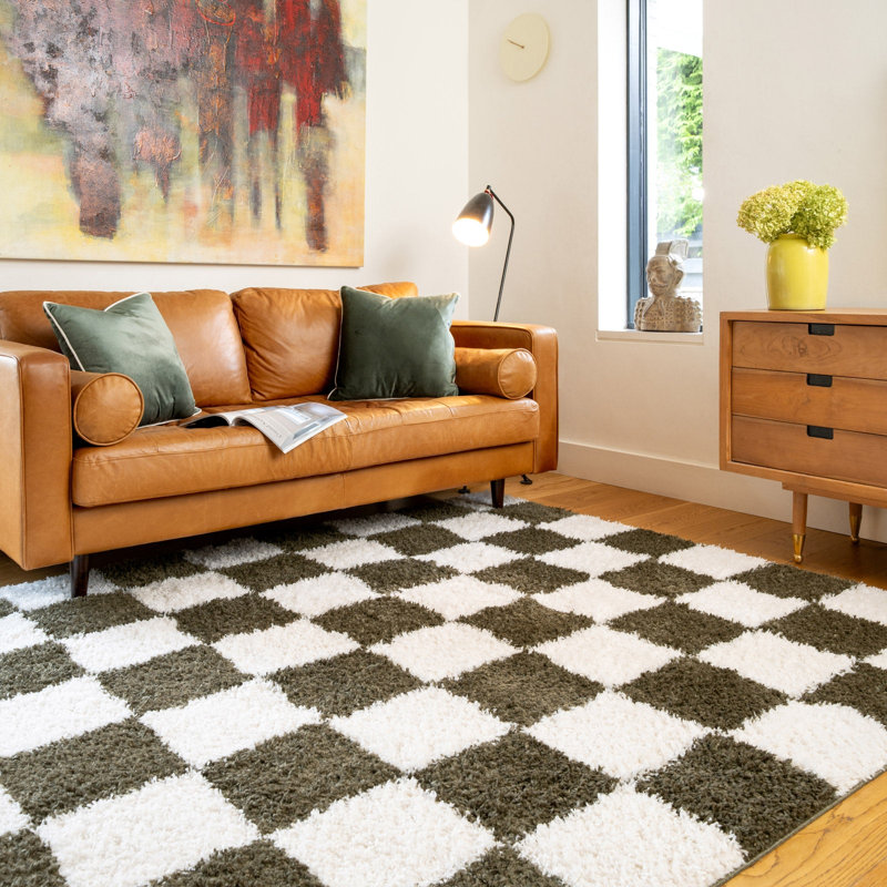 Tanaja Chequered Machine Tufted Shag Area Rug, 280cm x 380cm