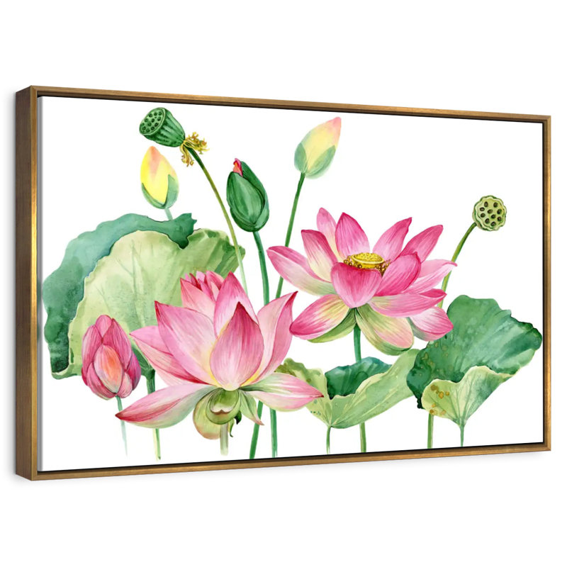 Grappe de lotus rose, Cadre flottant doré, 43 po x 29 po