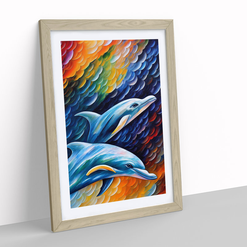 Two Dolphin No.3 - Wall Art, Paper Oak Framed, 46cm H x 34cm W x 2cm D