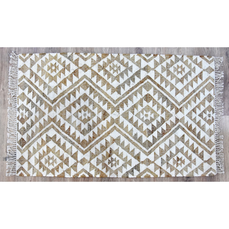 Tapis blanc/beige à main noué la Alsacia, Rectangle 8 pi x 10 pi