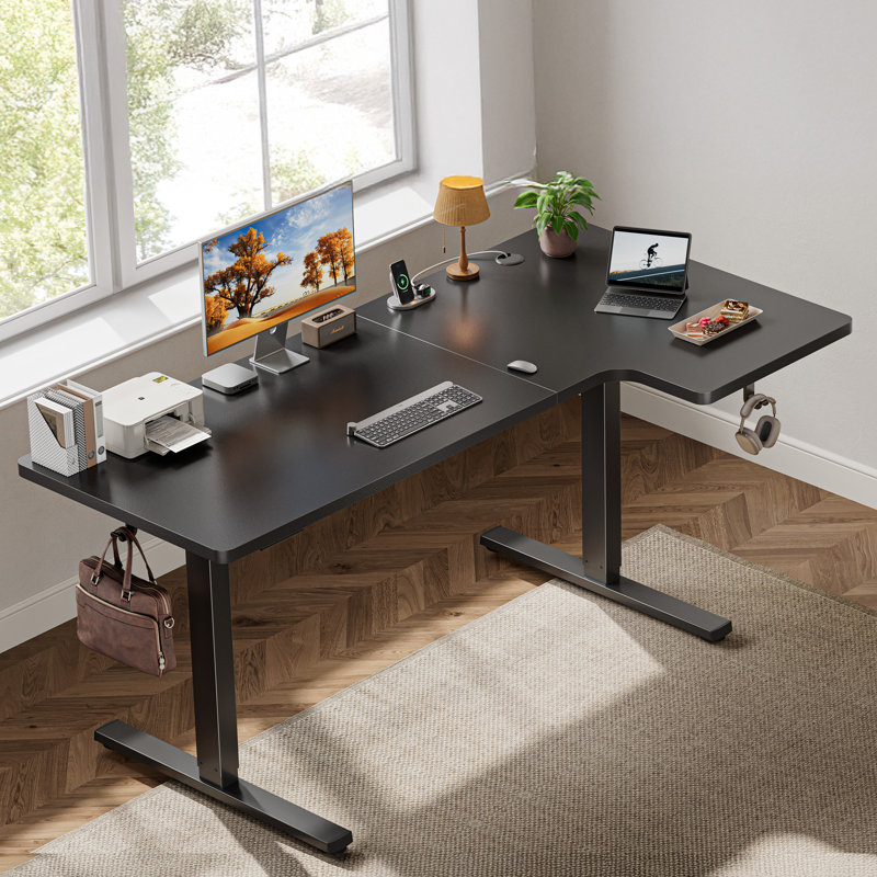 L-shaped Electric Standing Desk With Height Adjustment, Memory Controller & Spacious Corner Workstation, Black