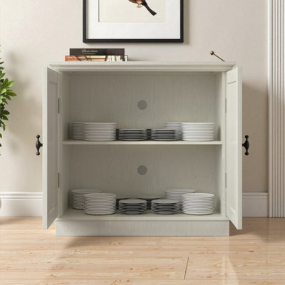 White MDF 3D Wood Grain Storage Cabinet with 2 Acrylic Mirrored Doors, Adjustable Shelf, Metal Handles - Buffet for Dining Room, Living Room, Kitchen (30.75"W)