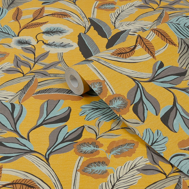 Sublime Floral Vinyl Wallpaper Double Roll, Ochre