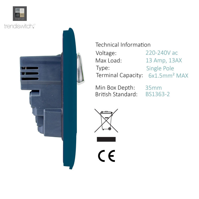 Trendi Switch 2 Gang 4 Port USB 2100mA Plug Socket, Midnight Blue