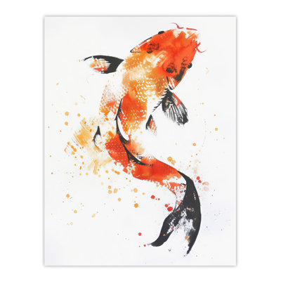 Japanese Koi Carp Fish Orange Watercolour Wall Art Print