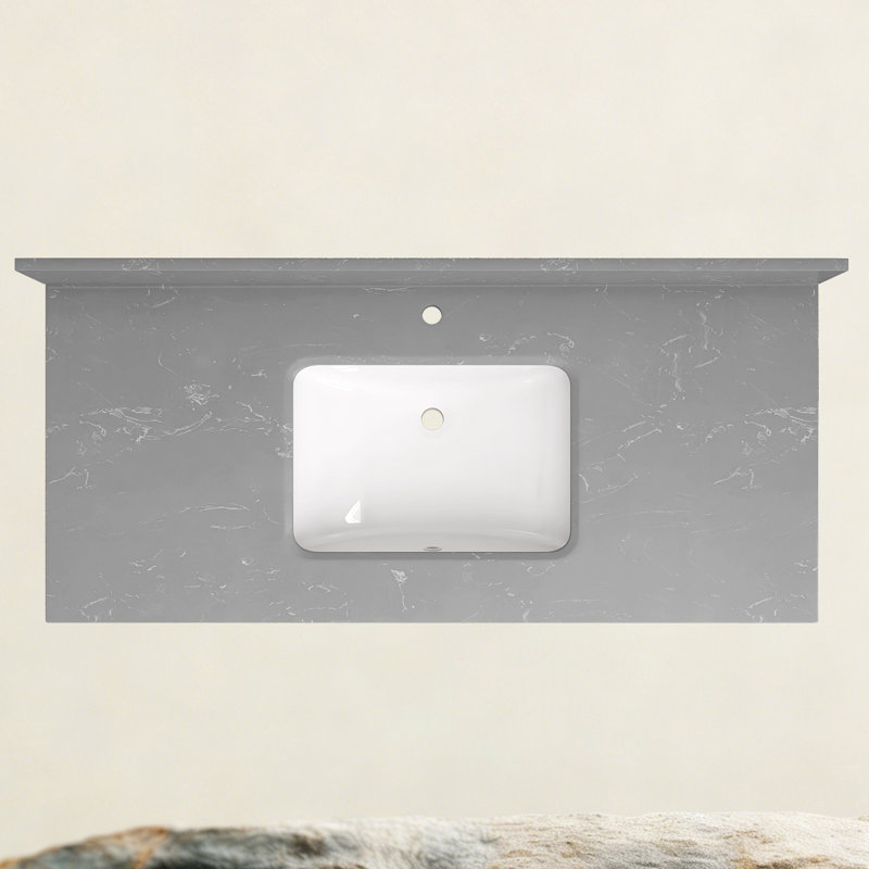 48'' W X 22'' D Engineered Stone Grey Vanity Top Drop-in Single Sink Countertop Rectangular Centre Drain Top Undermount Ceramic Sink with 4 In. H Backsplash & A Pre-drilled Faucet Hole