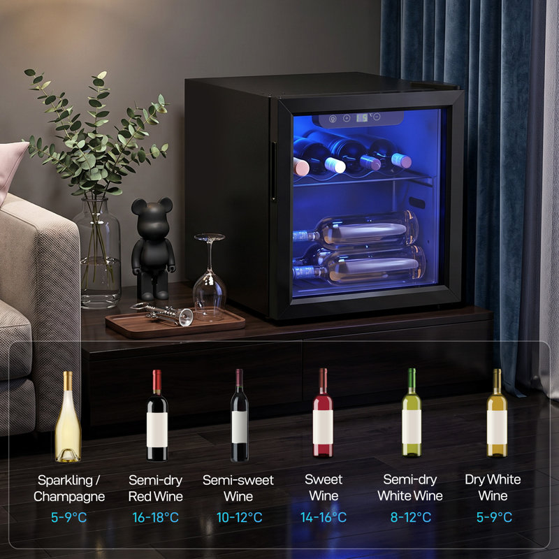 HOMCOM Single Zone 43cm Freestanding, Countertop 16 Bottle Wine Refrigerator with Reversible Door
